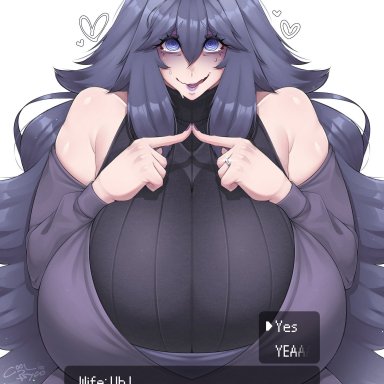 pokemon, pokemon xy, hex maniac, coolpsyco106, 1girl, 1girls, alternate body type, alternate breast size, asking for sex, bare shoulders, big breasts, blue eyes, blue hair, breasts, breasts bigger than head