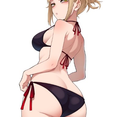 boku no hero academia, my hero academia, himiko toga, kobaji, 1girls, ass, bags under eyes, bikini, black bikini, blonde hair, blunt bangs, breasts, butt crack, double bun, female