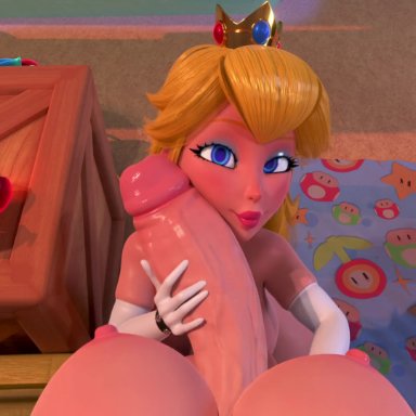 mario (series), princess peach, wyerframez, 2futas, ankle cuffs, balls, ballsack, big balls, big breasts, big cock, big penis, blonde hair, blowjob, blue eyes, blush