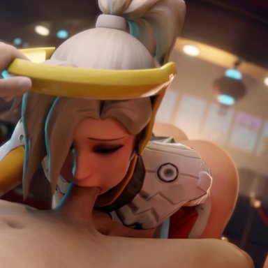 overwatch, mercy, grand cupido, vranimeted, 1boy, 1girls, bouncing breasts, breast, breasts, cowgirl position, deepthroat, fellatio, hentai, penis, pussy