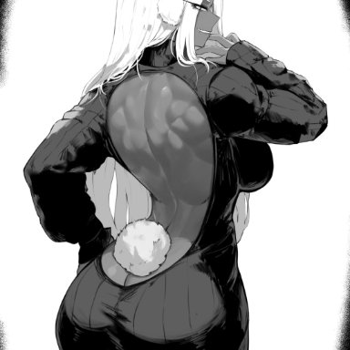 my hero academia, miruko, rumi usagiyama, masoq095, 1girls, alternate costume, animal ears, ass, back, back view, backless outfit, big ass, big breasts, blush, breasts