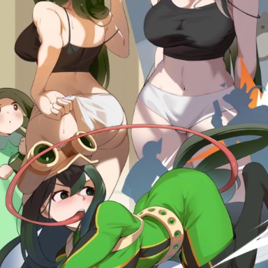 boku no hero academia, my hero academia, tsuyu asui, ko koyap, 1girls, alternate breast size, ass, ass focus, bath, bathroom, blush, cleavage, closed eyes, female, female only