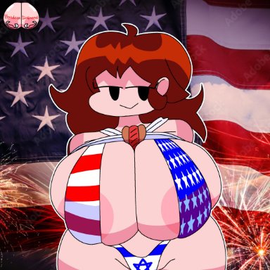 4th of july, fourth of july, friday night funkin, girlfriend (friday night funkin), 1female, 1girl, american flag, american flag bikini, big boobs, big breasts, big tits, bikini, black eyes, bondage, bondage gf