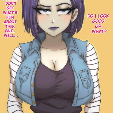 dragon ball, dragon ball z, teen titans, android 18 (cosplay), raven (dc), nonoise666, 1girls, alternate breast size, big breasts, breasts, cosplay, female, female only, huge breasts, large breasts