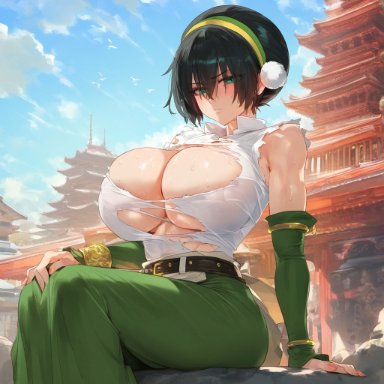 avatar legends, avatar the last airbender, toph bei fong, meiogun, 1girls, alternate breast size, earth kingdom, female, female only, human, solo, ai generated, tagme