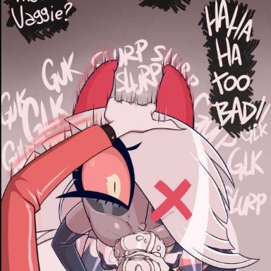 hazbin hotel, vivienne medrano, vaggie (hazbin hotel), madmark, 1futa, 1girls, balls, breasts, canon couple, clothed, clothing, deepthroat, duo, erection, faceless character