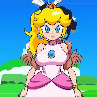 isle delfino animation (minus8), mario (series), nintendo, super mario sunshine, minus8 (character), pianta, princess peach, minus8, :p, 1boy, 1girls, absolute pleasure, after sex, after vaginal, against fence