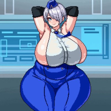 goddess of victory: nikke, brid (nikke), wet tea, 1girls, aqua hair, armpits, arms up, backless outfit, bare shoulders, black gloves, blue skirt, blush, bouncing breasts, breasts, dancing