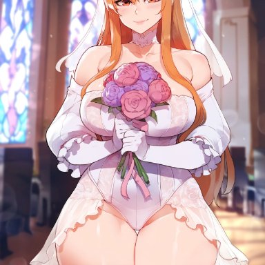 sword art online, yuuki asuna, miyuai, 1girls, big breasts, big thighs, brown eyes, brown hair, dress, female, female focus, female only, flower, flowers, huge breasts