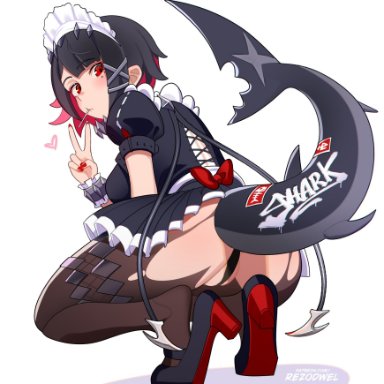 zenless zone zero, ellen joe, rezodwel, ass, big ass, big breasts, big thighs, black dress, black hair, black panties, black pantyhose, bow, breasts, butt, cowboy shot