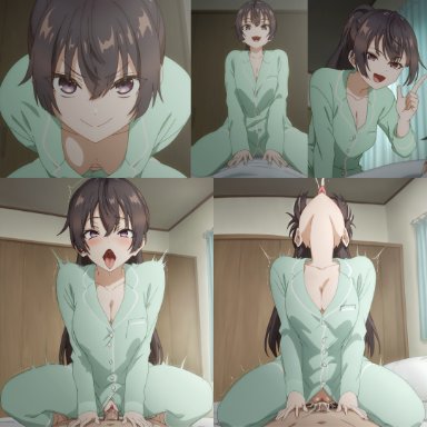 patreon, pixiv, suou yuki, metalchromex, ahe gao, bed, bedroom, cleavage, cowgirl position, creampie, girl on top, head back, motion blur, motion lines, orgasm