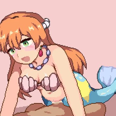 creatures (company), game freak, nintendo, pokemon, pokemon (anime), pokemon (classic anime), gen 1 pokemon, kasumi (pokemon), mermaid misty (pokemon), gomadare (310329), 1boy, animal, aqua eyes, bare shoulders, beads