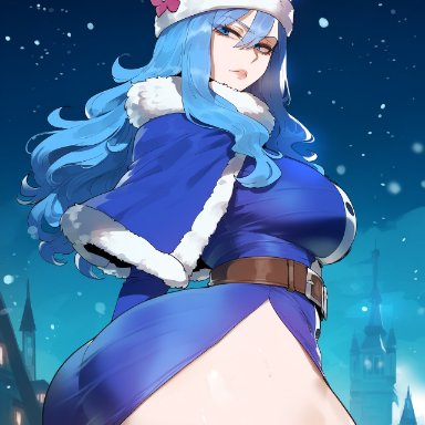 fairy tail, juvia lockser, creamy ai, ass, blue eyes, blue hair, curvy, dat ass, dress, fat ass, hat, huge ass, large breasts, thick ass, thick thighs