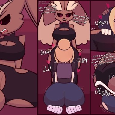 nintendo, pokemon, generation 4 pokemon, lopunny, pokemon (species), pokemon trainer, euphorica, 1female, 1futa, 69 position, anthro, ass, balls, big balls, black clothing