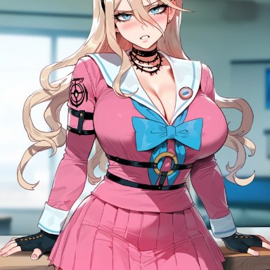 danganronpa, iruma miu, floox, 1girls, blonde hair, blue eyes, breasts, female, hips, large breasts, long hair, thick thighs, thighs, wide hips, ai generated