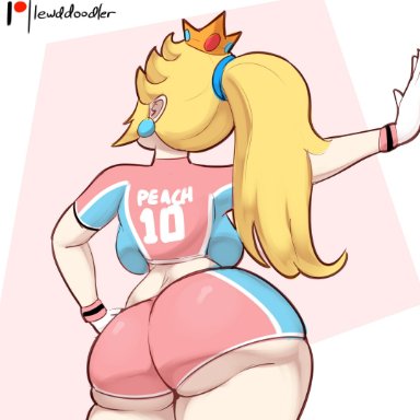 mario (series), mario strikers, nintendo, princess peach, lewddoodler, back view, big ass, big butt, blonde female, blonde hair, breasts, crown, sassy