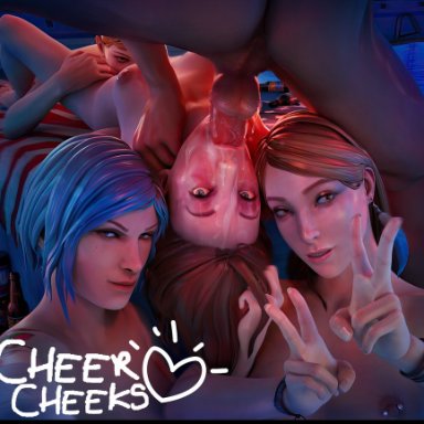 life is strange, chloe price, max caulfield, rachel amber, victoria chase, cheer cheeks(artist), ass, big ass, big balls, big butt, big penis, blowing kiss, blowjob, blowjob face, blue eyes