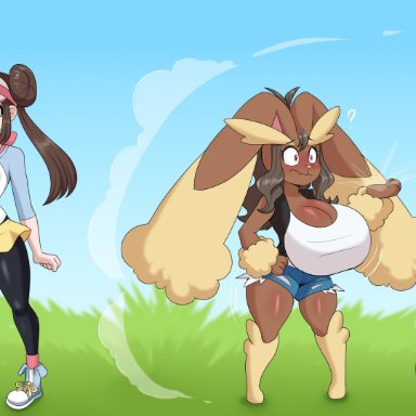 pokemon, gardevoir, hilda (pokemon), lopunny, pokemon (species), rosa (pokemon), flybeeth, ass expansion, before and after, body modification, breast expansion, cleavage, eye color change, female, hair color change