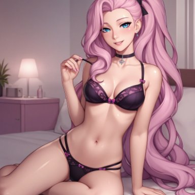 league of legends, league of legends: wild rift, riot games, seraphine (league of legends), seraphine indie, gloriousevolution34, 1girls, lingerie, long hair, medium breasts, pink hair, seductive, solo, solo female, solo focus