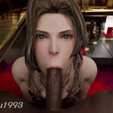 final fantasy, final fantasy vii, final fantasy vii remake, aerith gainsborough, bee ryo, hanada iru, :&gt;=, 1boy, 1boy1girl, 1female, 1girl1boy, 1girls, 1male, blowjob, blowjob face