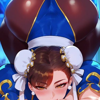 capcom, street fighter, street fighter v, chun-li, miyuai, 1girls, ass, ass up, big ass, blush, brown eyes, brown hair, bubble butt, child bearing hips, china dress