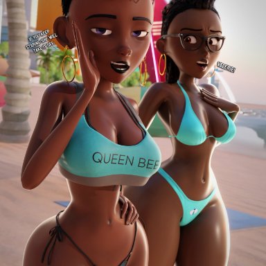 melanie (smitty34), original character, original characters, valerie (smitty), smitty34, 2girls, ass, big ass, big breasts, big thighs, breasts, brown body, brown skin, brown-skinned female, bust