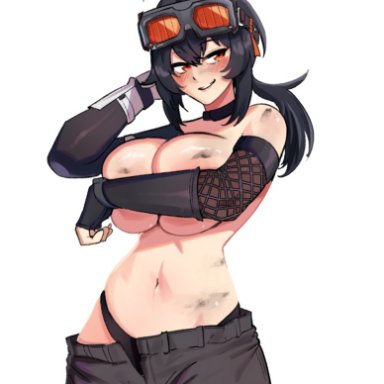 zenless zone zero, grace howard, hentaly, 1girls, abs, armwear, ass, big breasts, black hair, blush, breasts, busty, crop top, female, female only