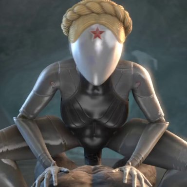 atomic heart, the twins (atomic heart), skeletron27, blonde hair, cowgirl position, looking at viewer, monster, penis, pov, robot, robot girl, animated, sfm, sound, source filmmaker