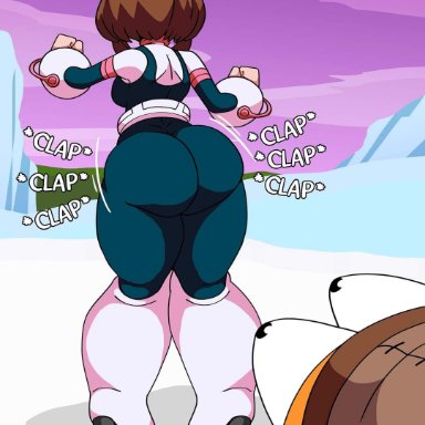 fortnite, my hero academia, fishstick (fortnite), ochako uraraka, uravity, blindstash, 1girls, ass, ass focus, big ass, big breasts, clap, clapping, clapping ass, clapping buttocks