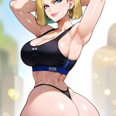 dragon ball, dragon ball super, dragon ball z, android 18, amiral ai, 1girls, armpits, arms behind head, arms up, ass, ass focus, big ass, big butt, blonde hair, blue eyes