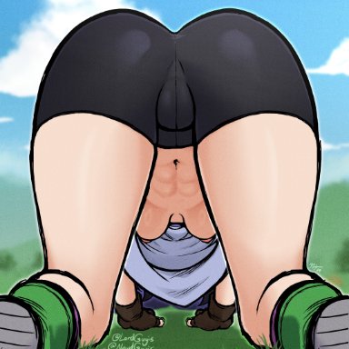 dragon ball, dragon ball z, videl, lordguyis, 1girls, abs, all fours, ass, ass focus, ass up, bike shorts, female, female focus, female only, gloves