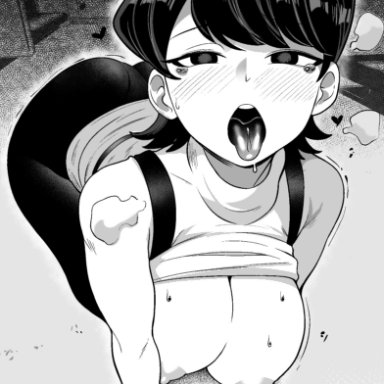 komi can't communicate, komi-san wa komyushou desu, komi shuuko, postblue98, 2d artwork, all fours, ass, big breasts, black hair, blush, breasts, female, hair, looking at viewer, milf