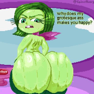 inside out, disgust (inside out), spinneborg, 1girls, anus, ass, ass clapping, big ass, bouncing ass, bubble butt, clapping cheeks, dat ass, fat ass, female, female only