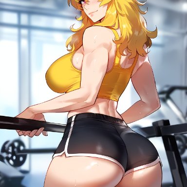 rwby, yang xiao long, mistarman, 1girls, abs, ass, ass focus, back, back view, bare arms, bare legs, bare shoulders, bare thighs, big ass, big breasts