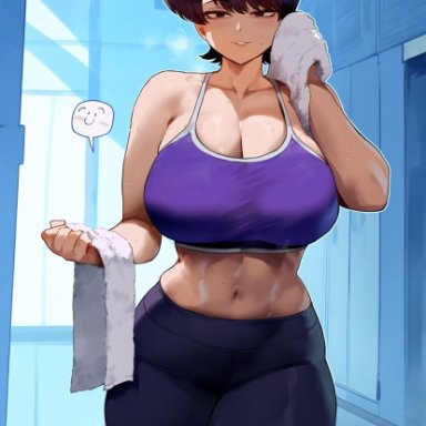 komi-san wa komyushou desu, komi shuuko, erotic nansensu, big breasts, gym, gym clothes, muscular female, sports bra, sportswear, thick thighs, ai generated