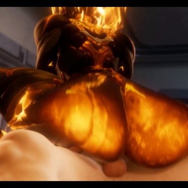 digital extremes, warframe, ember (warframe), ember heirloom (warframe), skelexx, skxx elliot, alien girl, ass focus, balls, bouncing ass, cowgirl position, female, female on top, fire, huge ass