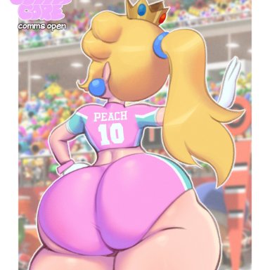 mario (series), mario strikers, nintendo, princess peach, cuddlecore, ass, big ass, big butt, blonde female, blonde hair, breasts, bubble butt, crown, earrings, female