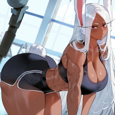 boku no hero academia, my hero academia, shueisha, weekly shonen jump, miruko, rumi usagiyama, creamy ai, 1girls, bunny ears, bunny girl, bunny tail, cleavage, female, female only, gym shorts