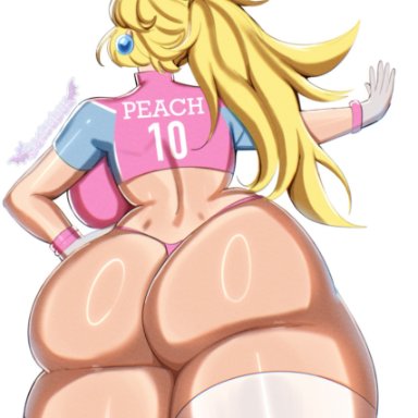 mario (series), mario strikers, nintendo, princess peach, batcubus, 1girls, ass, ass focus, back, backboob, big ass, big breasts, blonde hair, breasts, busty