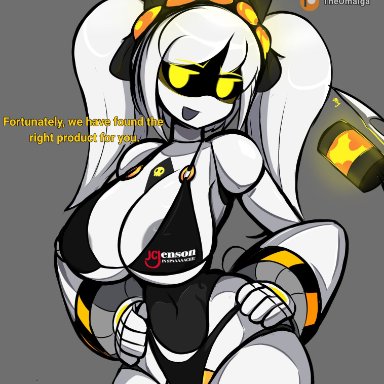 glitch productions, murder drones, j (murder drones), theomaiga, bikini, breasts, drone, panties, robot, robot girl, sexy pose, short hair, smug face, tail, talking to viewer