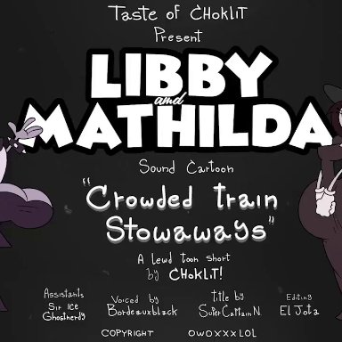 libby (tasteofchoklit), mathilda (tasteofchoklit), tasteofchoklit, 2girls, anthro, big ass, big breasts, big butt, big penis, blowjob, box, deepthroat, train, veiny penis, animated