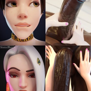 blacked, overwatch, ashe (overwatch), mei (overwatch), tracer, widowmaker, shadowboxer, ahe gao, big penis, choker, collar, huge cock, interracial, multiple boys, multiple girls