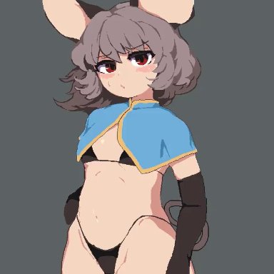 touhou, nazrin, takorin, 1girls, animal ears, areolae, ass, ass expansion, bangs, big areola, big breasts, bikini, blush, bouncing breasts, breast expansion