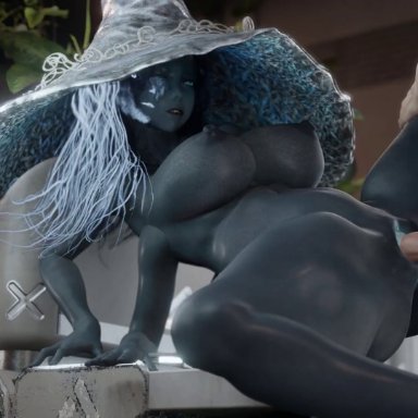 elden ring, fromsoftware, ranni the witch, almightypatty, bbvshh, delalicious3, hentaudio, lehornysfx, 1boy, 1girls, big breasts, blue body, blue hair, blue skin, chubby