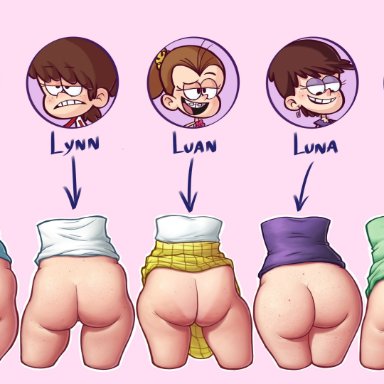 nickelodeon, the loud house, viacom, leni loud, lori loud, luan loud, luna loud, lynn loud, flipz89, 5girls, age difference, ass, ass comparison, ass focus, ass size chart