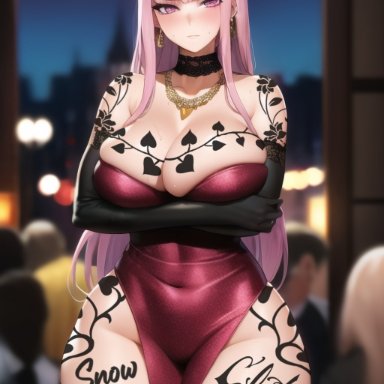 hololive, hololive english, hololive myth, mori calliope, goobla, 1girls, big breasts, black choker, black elbow gloves, black gloves, blacked tattoo, blush, blushing at viewer, blushing female, breasts