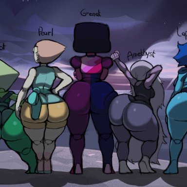 cartoon network, steven universe, amethyst (steven universe), garnet (steven universe), lapis lazuli (steven universe), pearl (steven universe), peridot (steven universe), blackwhiplash, ass, ass comparison, ass focus, ass size chart, ass size difference, big ass, female