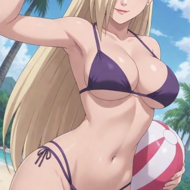 boruto: naruto next generations, deviantart, naruto, naruto (series), naruto shippuden, naruto: the last, ino yamanaka, godzillaninja2019, 1girls, beach, beach ball, big breasts, bikini, bikini bottom, bikini top