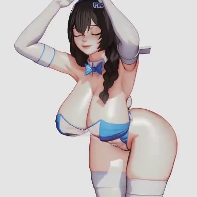 goddess of victory: nikke, mary (nikke), rushzilla, ass, breasts, bunny, bunny ears, bunny girl, bunny tail, bunnysuit, closed eyes, female, hair, playboy bunny, shaking