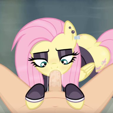 friendship is magic, hasbro, my little pony, fluttergoth, fluttershy (mlp), chomakony, 1animal, 1boy, 1girls, alternate costume, ass, bedroom eyes, black eyeshadow, blowjob, blue eyes